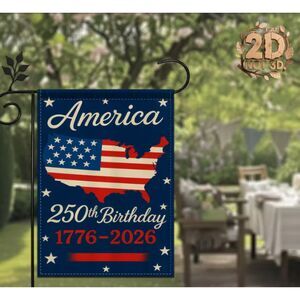 Garden Flag Celebrate 250th Birthday of the USA 1776-2026 Blue Banner Map Flag